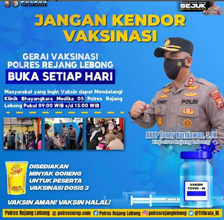 Polres Rejang Lebong membukan gerai vaksin setiap hari dari