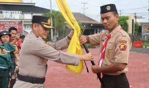 Upacara pelepasan yang langsung dipimpin kamabi saka selaku kapolres Musi Banyuasin AKBP Siswandi bersama Ka Kwarcab Muba selaku PJ. Sekda Muba Musni Wijaya