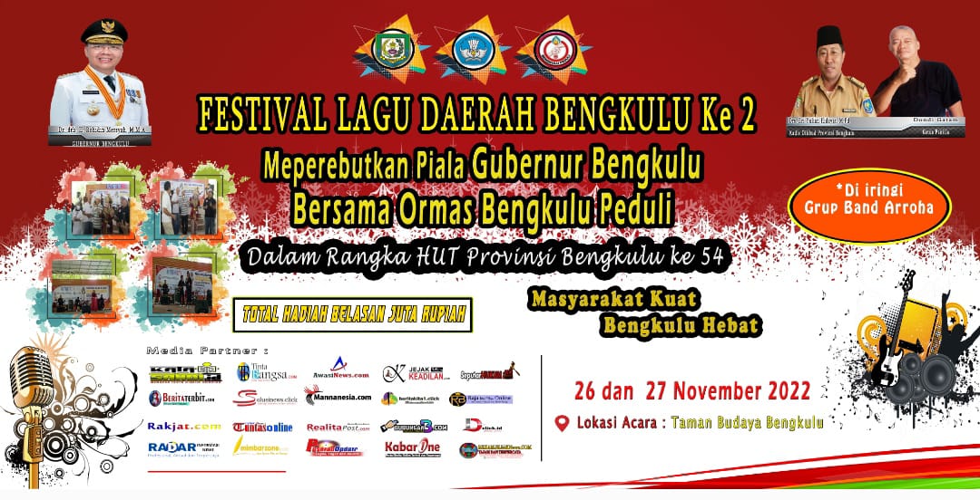 Ayo Saksikan! Ada Festival Lagu Daerah di Taman Budaya Bengkulu 26-27 November 2022