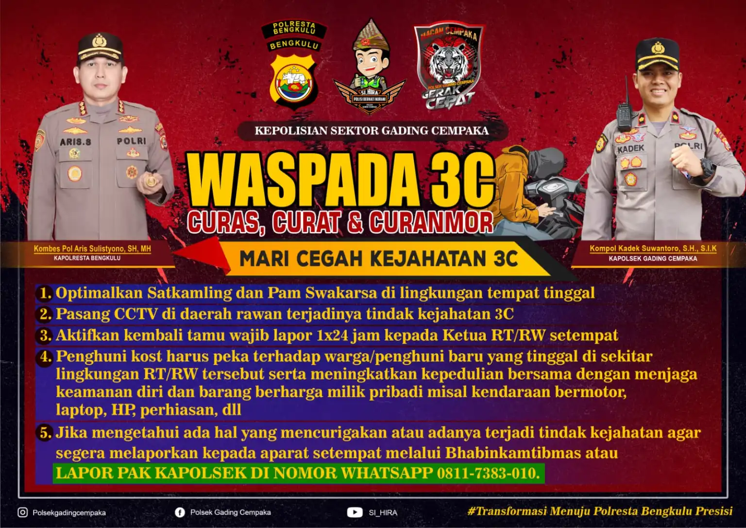 Waspada Kejahatan 3C, ini Imbauan Kapolsek Gading Cempaka