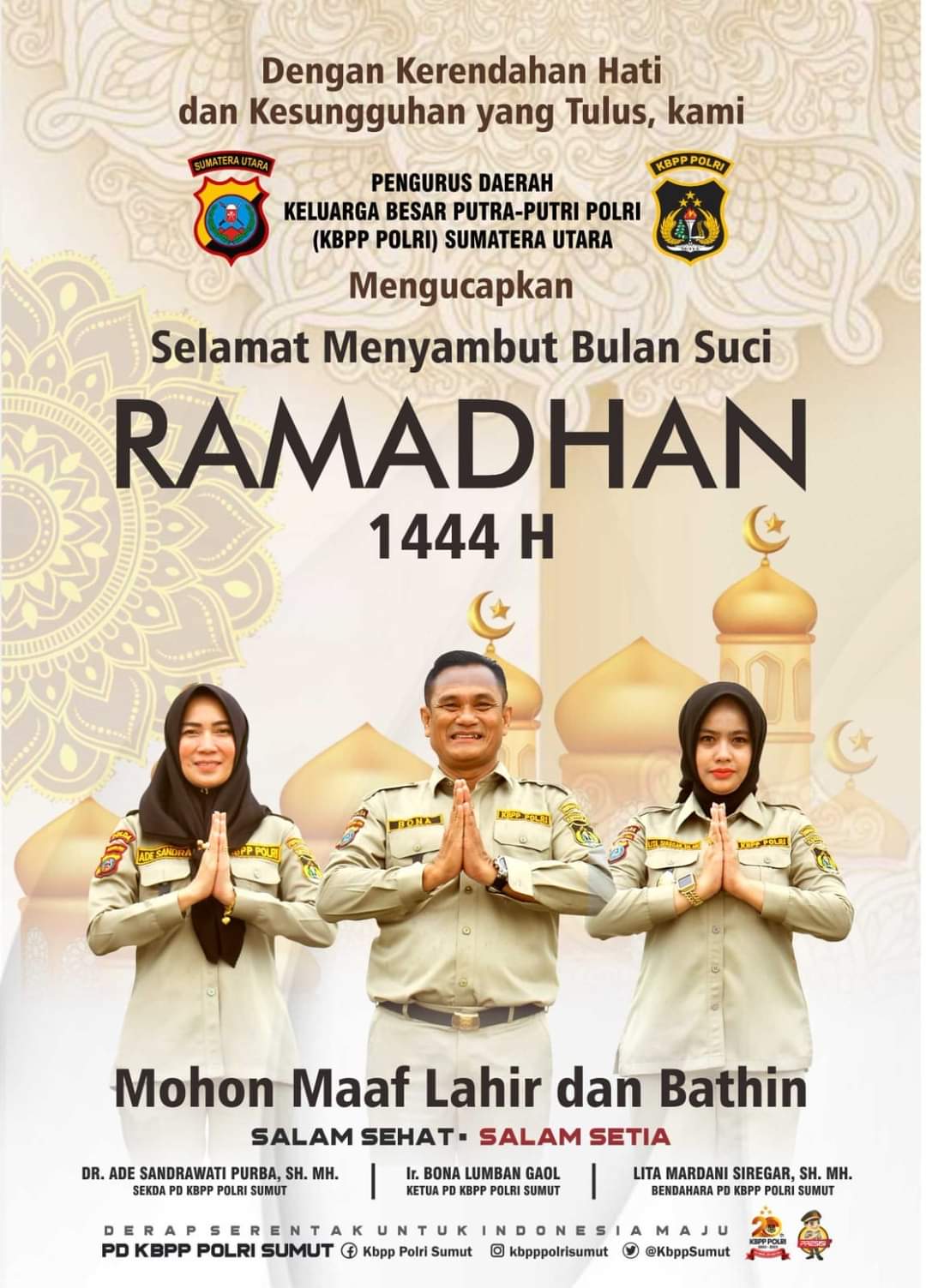 Segenap Pengurus PD KBPP-Polri Sumut,"Selamat Menyambut Ramadhan 1444 H/2023